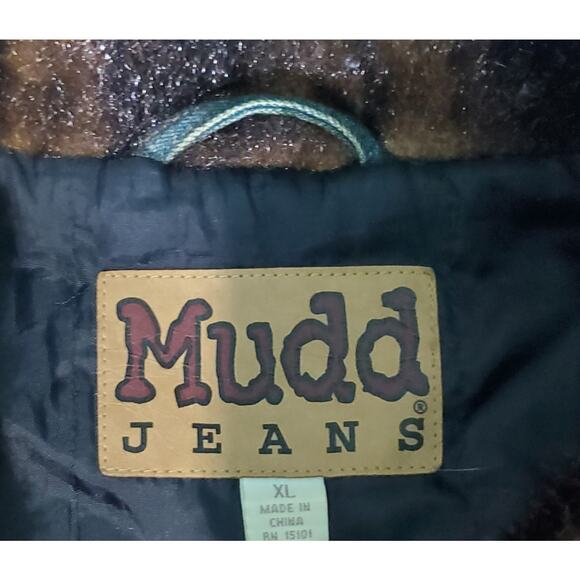 Vintage Mudd Lined Denim Jacket Faux Fur accent Size XL Y2K Penny Lane Glam Boho - Picture 5 of 8